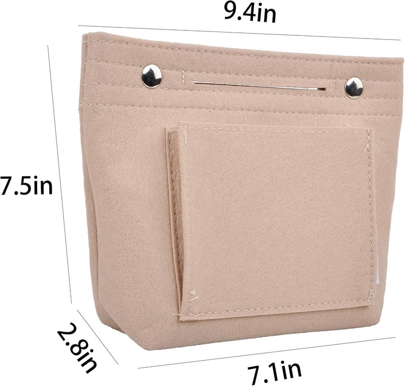 Vercord Mini Slim Small Felt Purse Organizer Insert Inside Handbag Tote Pocketbook for Women Beige - Image 3